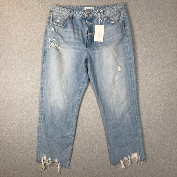 Flying Monkey Womens Size 32 Waist Denim Jeans Blue Distressed Raw Hem NWT - Picture 1 of 7